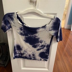 BLUE AND WHITE OFF THE SHOULDER TOP